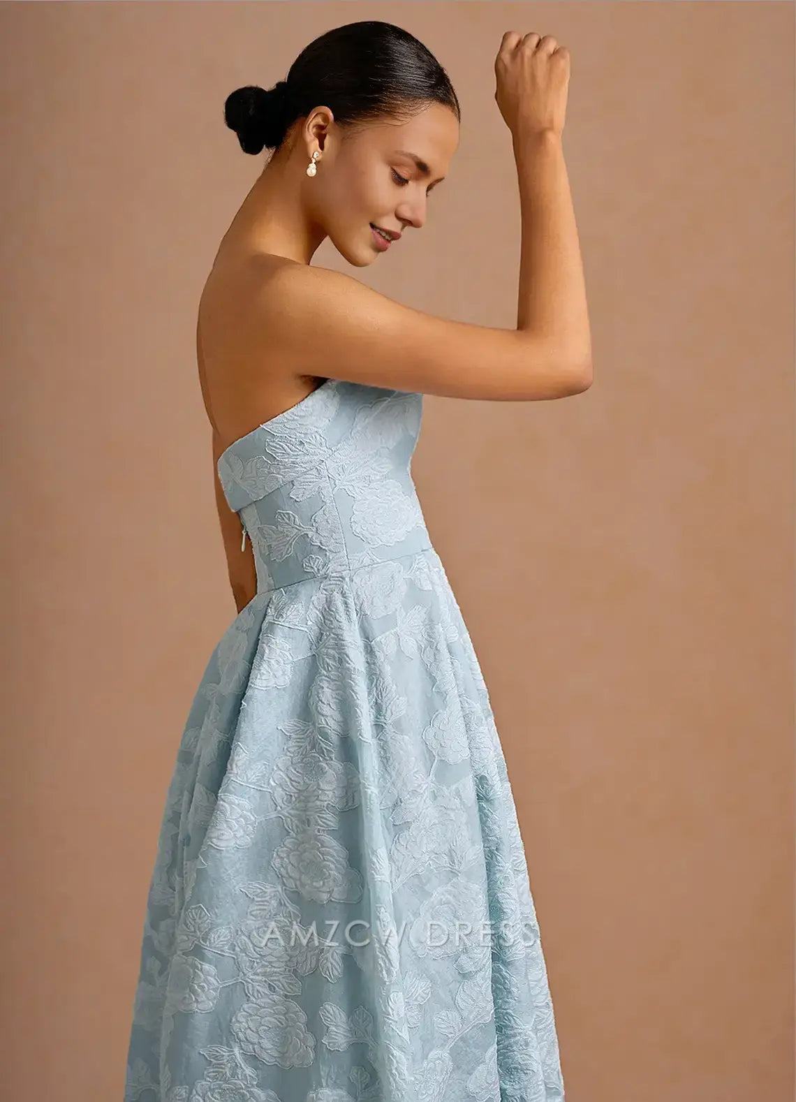 Amzcw Elegantes Vestidos de Fiesta Línea A Satén Verde Azulado con Hombros Descubiertos Mini Vestido Corto Venta Caliente para Mujeres 