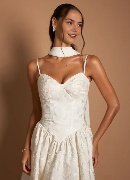 Elegant A-Line Strapless Jacquard Midi Dress with Long Scarf Detail  Prom Dress