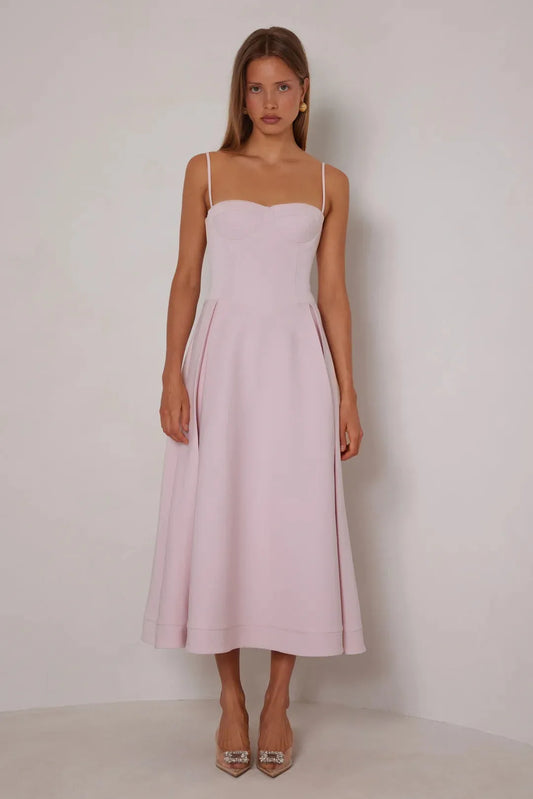 Elegant A-Line Sweetheart Neck Spaghetti Strap Zipper Back Midi Prom Dresses