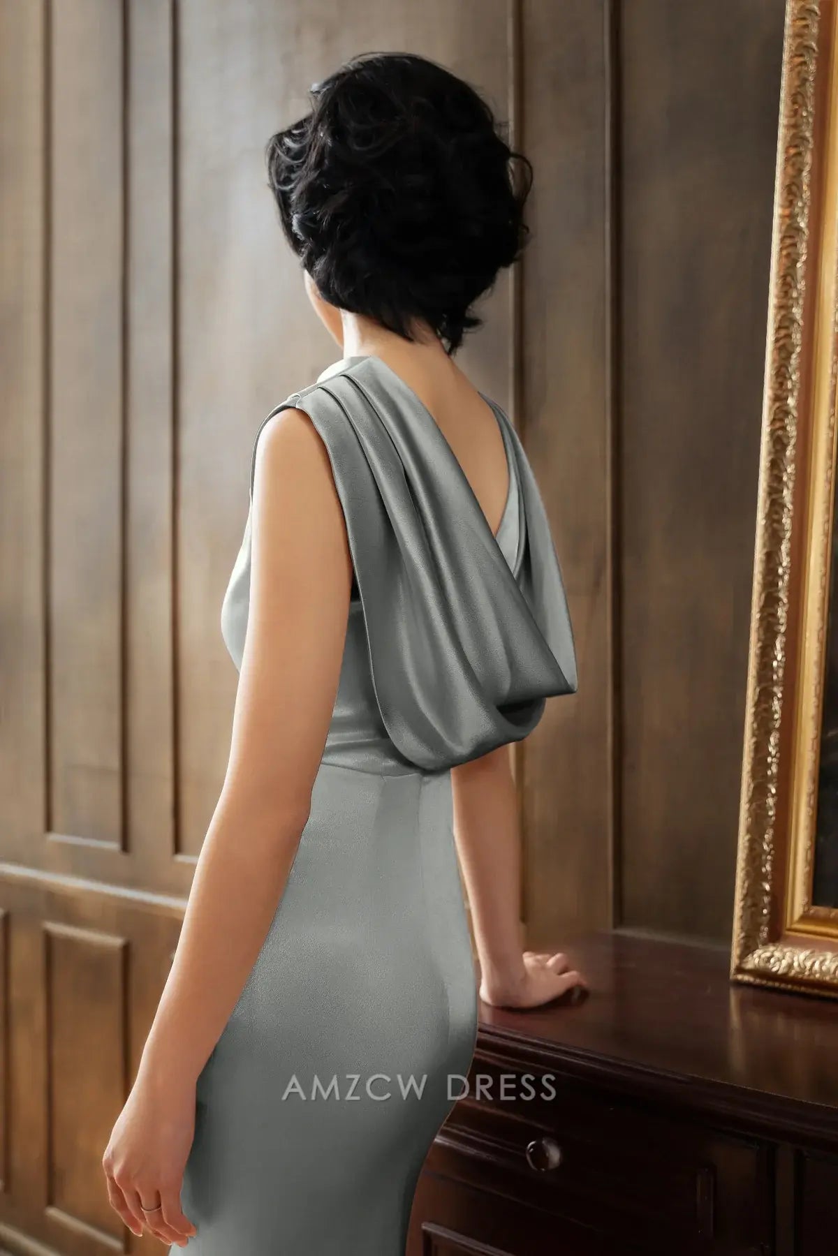 Amzcw Elegantes Vestidos de Fiesta Línea A Satén Verde Azulado con Hombros Descubiertos Mini Vestido Corto Venta Caliente para Mujeres 