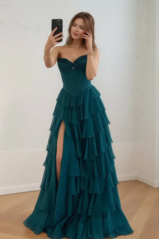 Elegant Ball Gown Sweetheart Neck Sleeveless Ruffled Zipper Back Long Prom Dresses