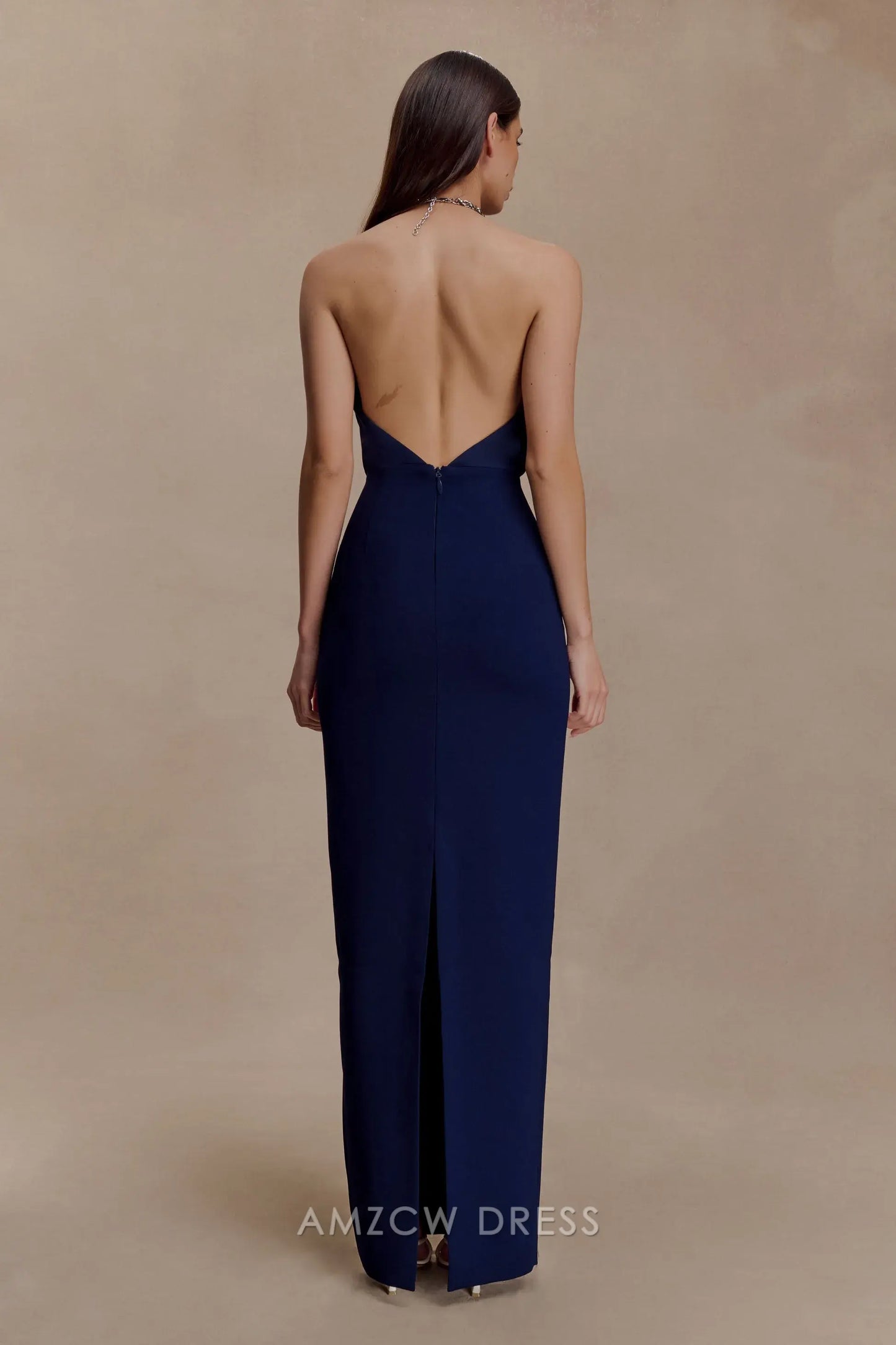 Elegant Chain Halter Neck Open Back Maxi Dress with Back Slit Prom Dress