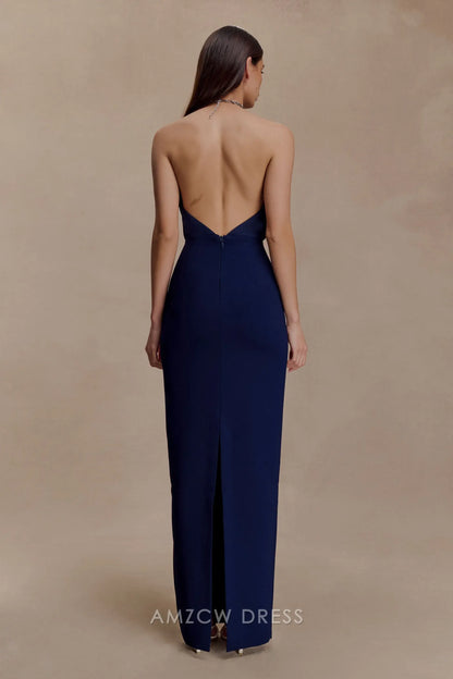 Elegant Chain Halter Neck Open Back Maxi Dress with Back Slit Prom Dress