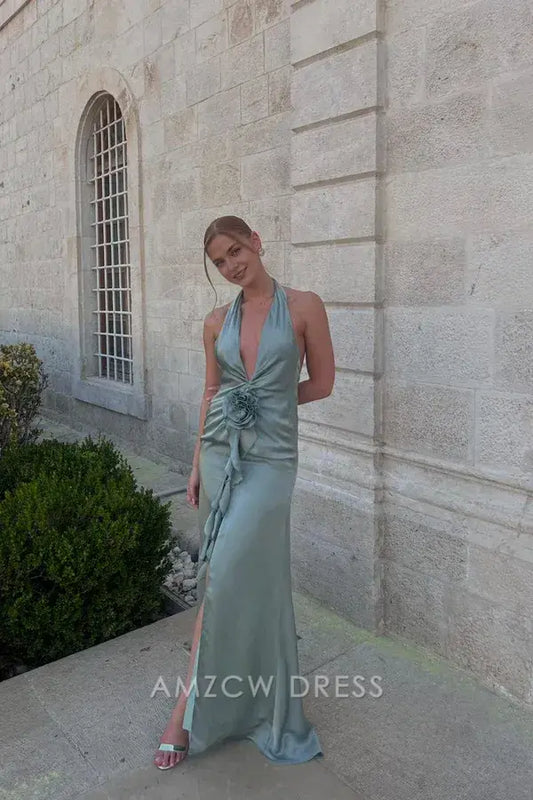 Amzcw Elegantes Vestidos de Fiesta Línea A Satén Verde Azulado con Hombros Descubiertos Mini Vestido Corto Venta Caliente para Mujeres 