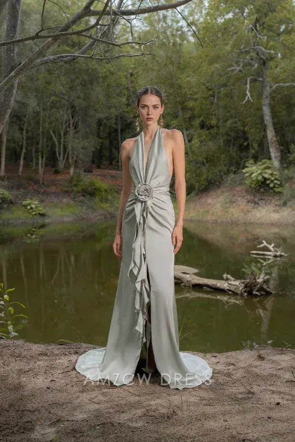 Amzcw Elegantes Vestidos de Fiesta Línea A Satén Verde Azulado con Hombros Descubiertos Mini Vestido Corto Venta Caliente para Mujeres 