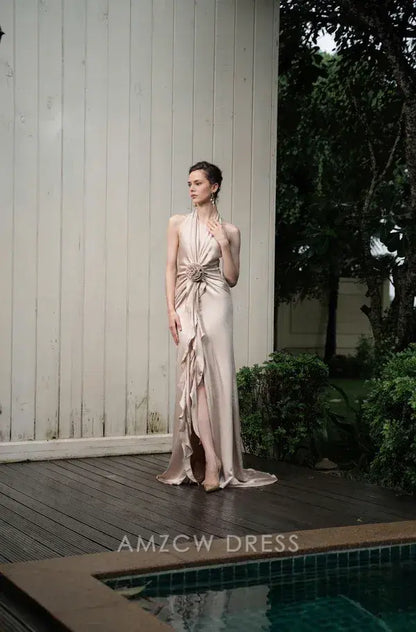 Amzcw Elegantes Vestidos de Fiesta Línea A Satén Verde Azulado con Hombros Descubiertos Mini Vestido Corto Venta Caliente para Mujeres 