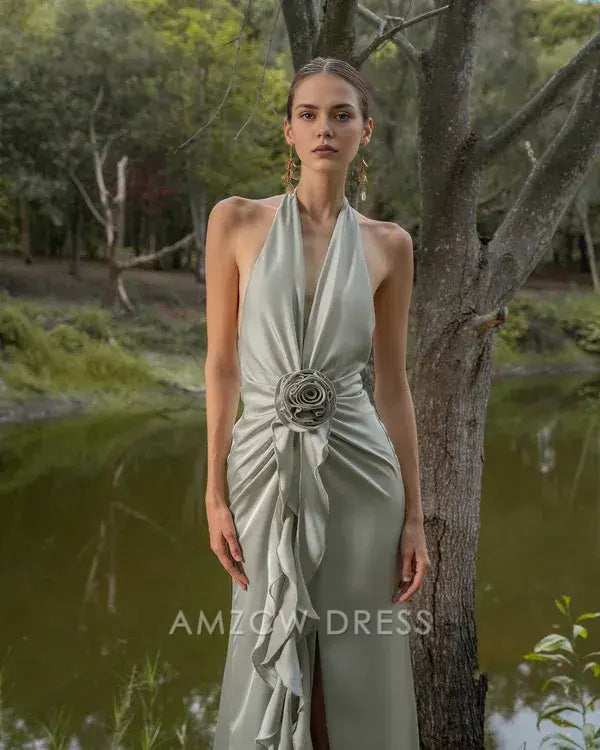 Amzcw Elegantes Vestidos de Fiesta Línea A Satén Verde Azulado con Hombros Descubiertos Mini Vestido Corto Venta Caliente para Mujeres 