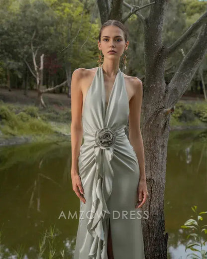 Amzcw Elegantes Vestidos de Fiesta Línea A Satén Verde Azulado con Hombros Descubiertos Mini Vestido Corto Venta Caliente para Mujeres 