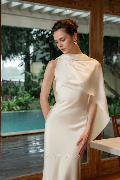 Amzcw Elegantes Vestidos de Fiesta Línea A Satén Verde Azulado con Hombros Descubiertos Mini Vestido Corto Venta Caliente para Mujeres 