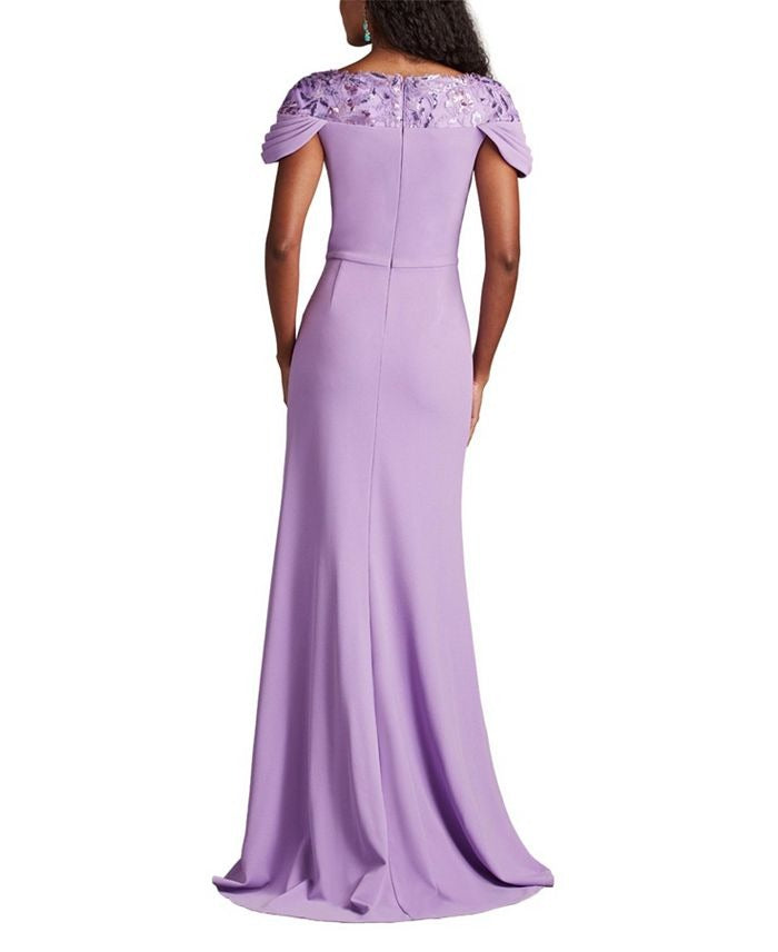 Elegant Lilac Chiffon Lace Applique Cold-Shoulder Mermaid Prom Dress