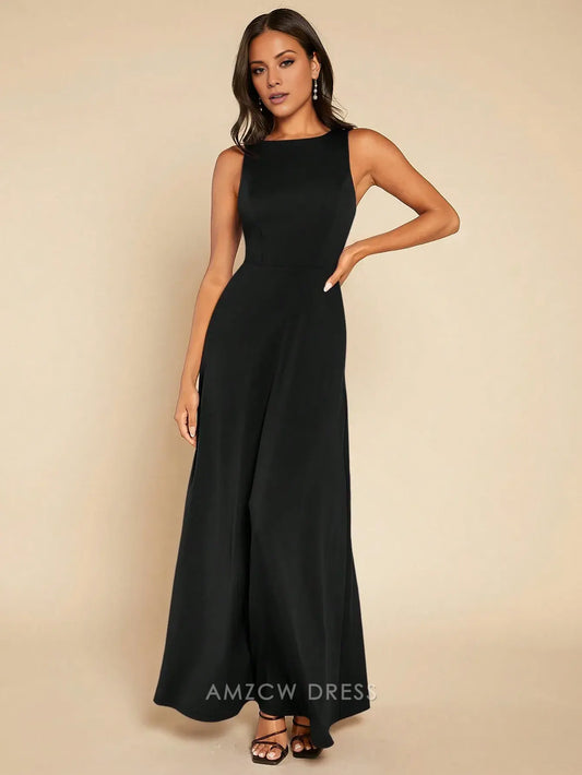 Elegant Mermaid/Trumpet Sleeveless Crew Neck Twist Cutout Back Maxi Dress Prom Dress