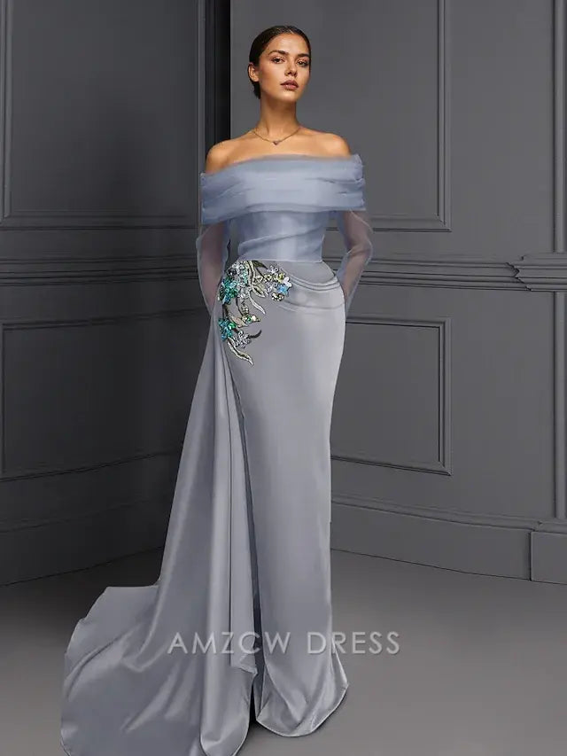 Amzcw Elegantes Vestidos de Fiesta Línea A Satén Verde Azulado con Hombros Descubiertos Mini Vestido Corto Venta Caliente para Mujeres 