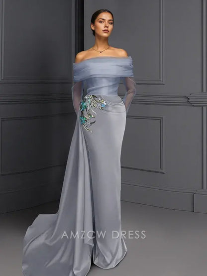 Amzcw Elegantes Vestidos de Fiesta Línea A Satén Verde Azulado con Hombros Descubiertos Mini Vestido Corto Venta Caliente para Mujeres 