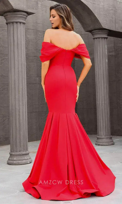 Elegant Off-Shoulder Plunging V-Neck Mermaid Floor-Length Maxi Dress Prom Dress
