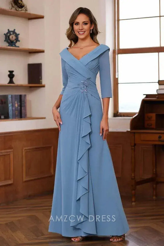 Elegant Off-Shoulder Ruffled Chiffon Embellished Floor-Length Maxi Dress Prom Dress
