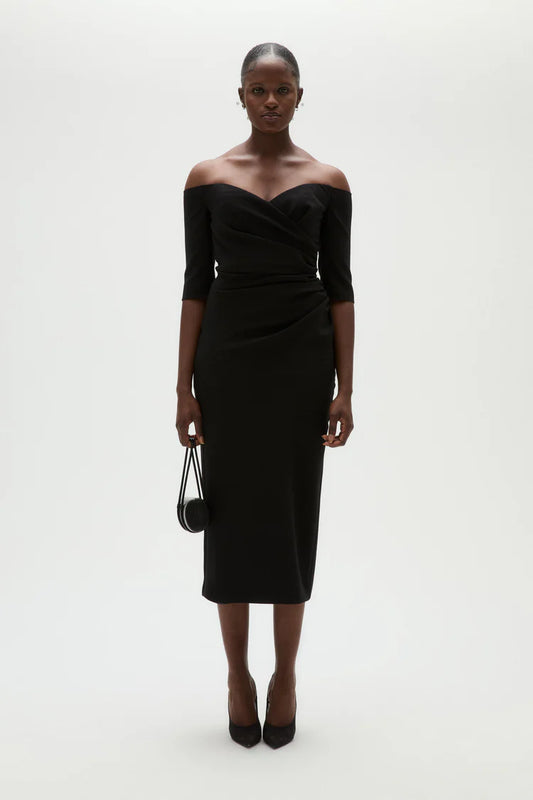Elegant Off The Shoulder Sweetheart Neck Ruched Waist Midi Evening Dress