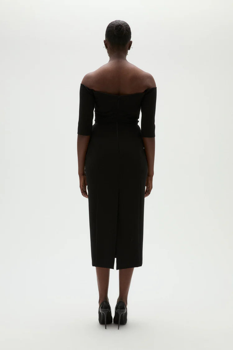Elegant Off The Shoulder Sweetheart Neck Ruched Waist Midi Evening Dress