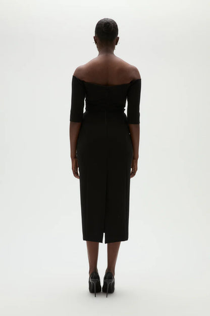 Elegant Off The Shoulder Sweetheart Neck Ruched Waist Midi Evening Dress