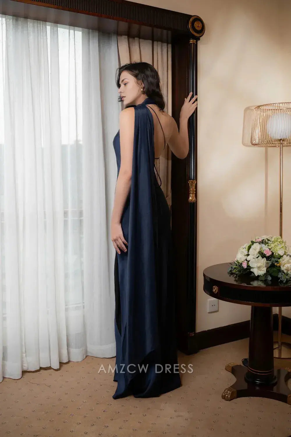 Amzcw Elegantes Vestidos de Fiesta Línea A Satén Verde Azulado con Hombros Descubiertos Mini Vestido Corto Venta Caliente para Mujeres 