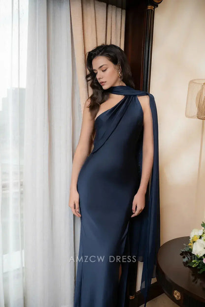 Amzcw Elegantes Vestidos de Fiesta Línea A Satén Verde Azulado con Hombros Descubiertos Mini Vestido Corto Venta Caliente para Mujeres 