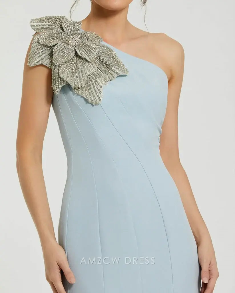 Amzcw Elegantes Vestidos de Fiesta Línea A Satén Verde Azulado con Hombros Descubiertos Mini Vestido Corto Venta Caliente para Mujeres 