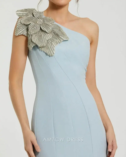 Amzcw Elegantes Vestidos de Fiesta Línea A Satén Verde Azulado con Hombros Descubiertos Mini Vestido Corto Venta Caliente para Mujeres 