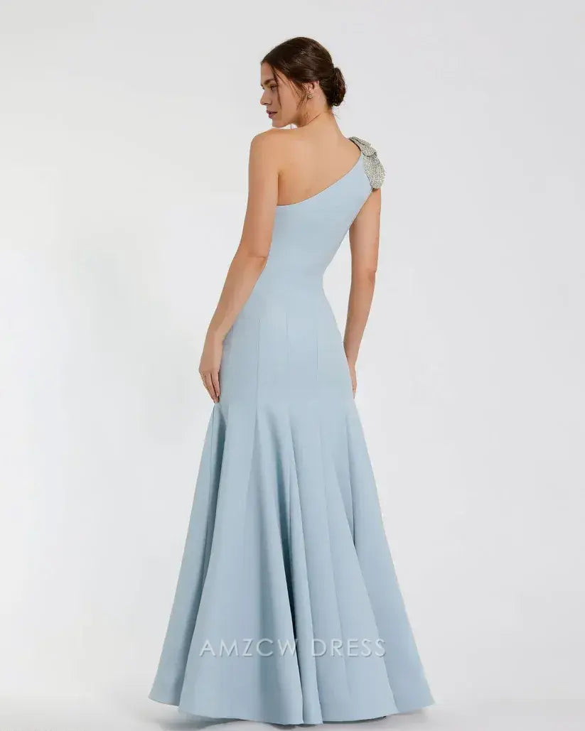 Amzcw Elegantes Vestidos de Fiesta Línea A Satén Verde Azulado con Hombros Descubiertos Mini Vestido Corto Venta Caliente para Mujeres 