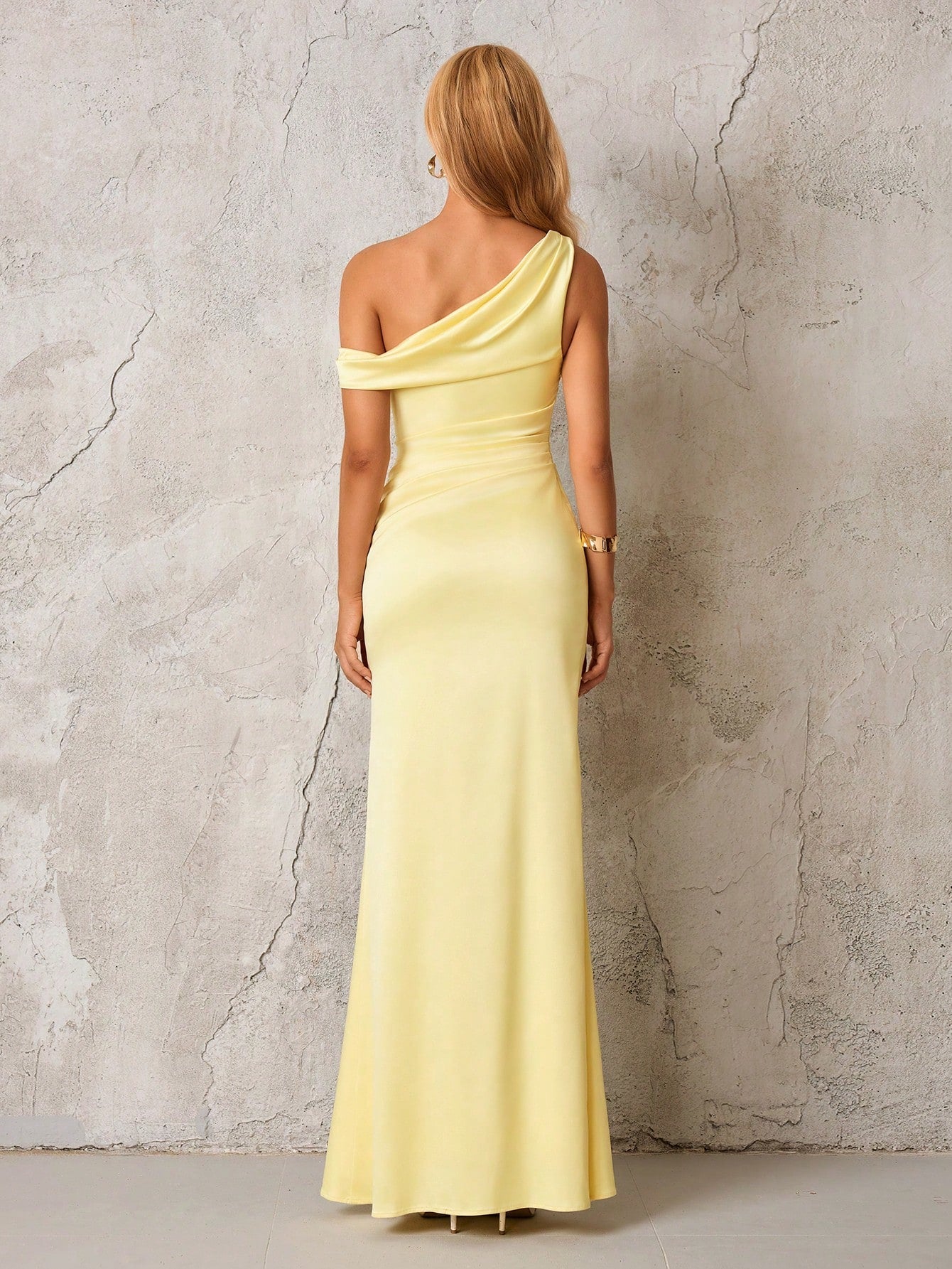 Elegant One-Shoulder Draped Ruched Satin Mermaid Maxi Dress Prom Dress