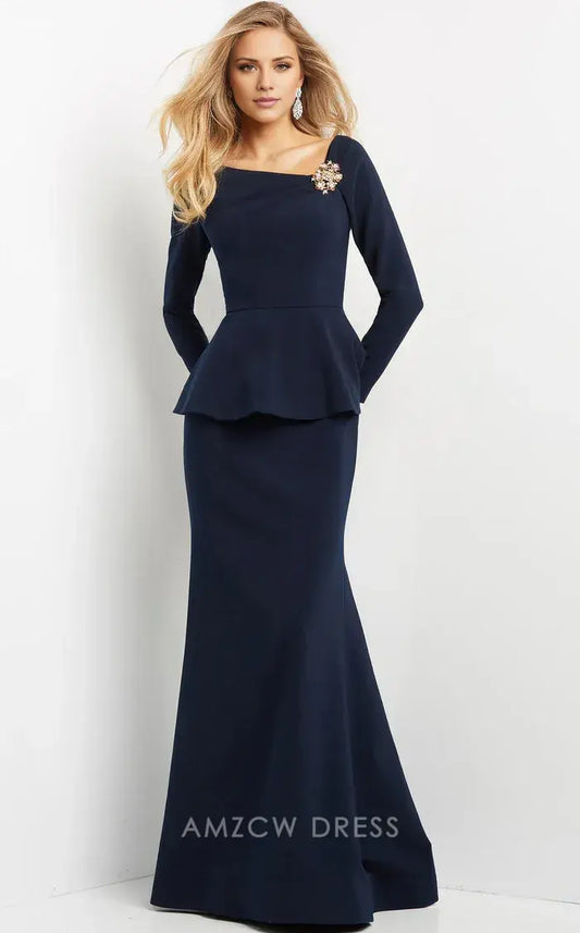 Elegant One-Shoulder Peplum Mermaid Floor-Length Maxi Dress Prom Dress