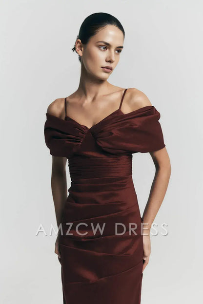 Elegant Plus Size Sheath/Column V - Neck Puff Sleeve Maxi Dress with Back Slit Prom Dress
