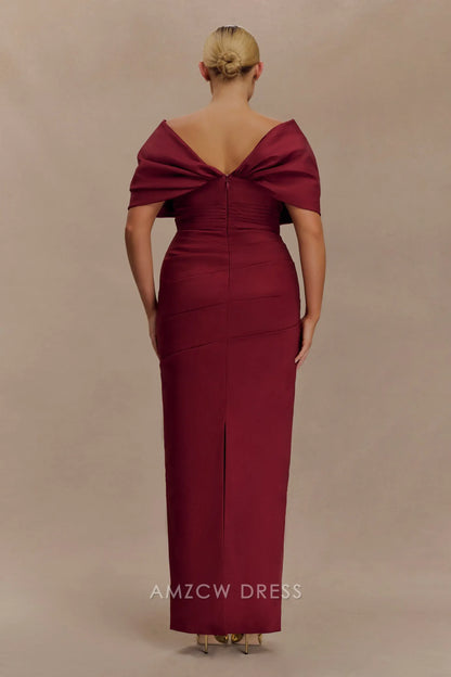 Elegant Plus Size Sheath/Column V - Neck Puff Sleeve Maxi Dress with Back Slit Prom Dress