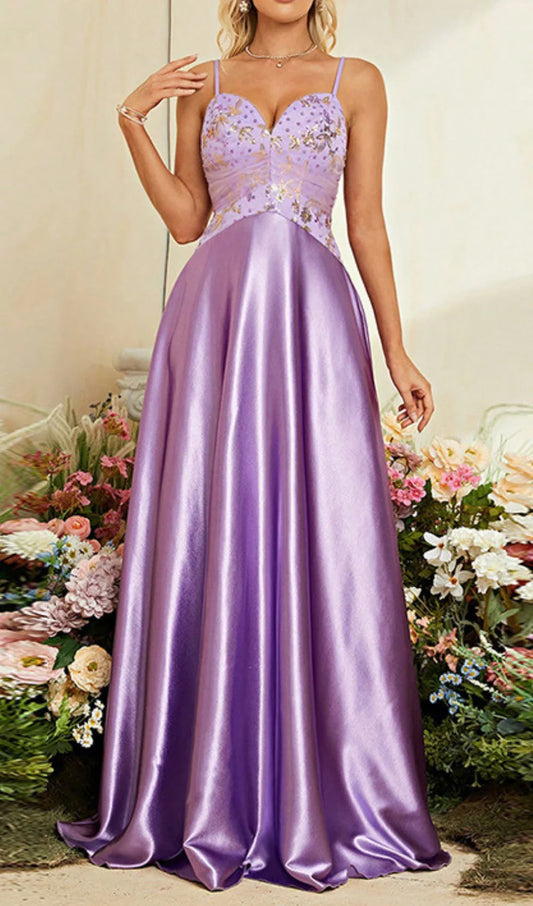 Elegant Purple Satin V-neck Cross Strap Back-tie Mermaid Long Prom Evening Party Dress