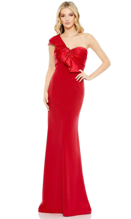 Elegant Red Satin One-Shoulder Bow-Detail Sweetheart Neck Mermaid Train Prom Dress