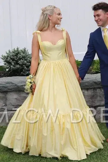 Amzcw Elegant Red Sweetheart Bow Strap A-Line Long Prom Dress