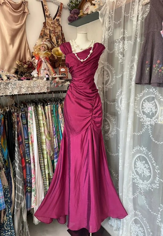 Elegant Ruched Square-neck Cap-sleeve Mermaid Floor-length Prom Dress