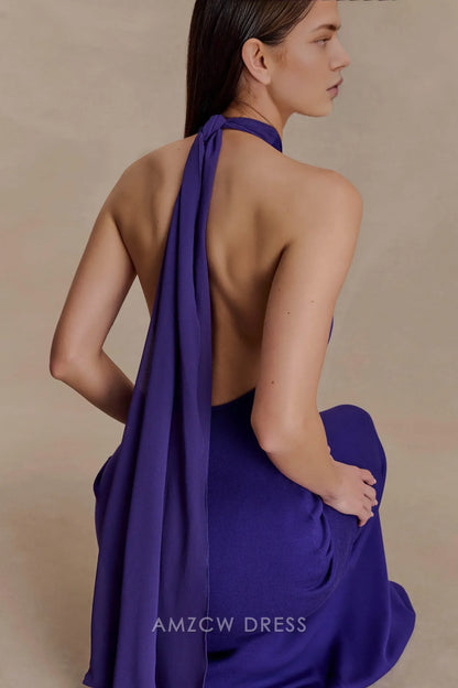 Amzcw Elegantes Vestidos de Fiesta Línea A Satén Verde Azulado con Hombros Descubiertos Mini Vestido Corto Venta Caliente para Mujeres 