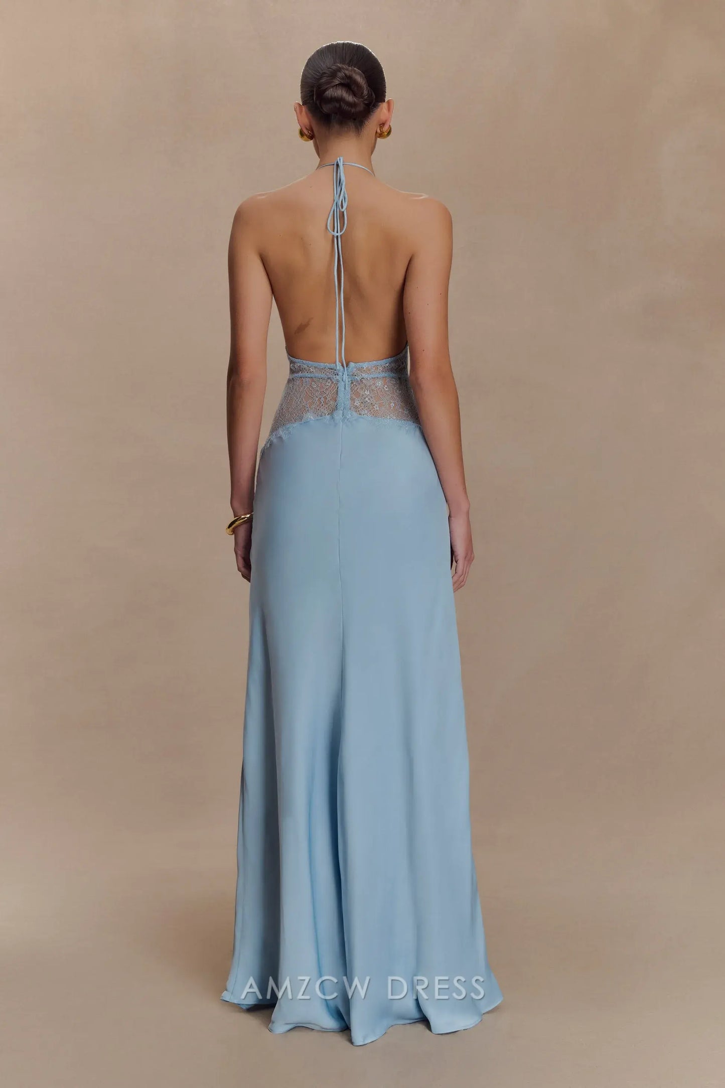 Elegant Sheath/Column Halter Neck Lace - Inset Maxi Dress Prom Dress
