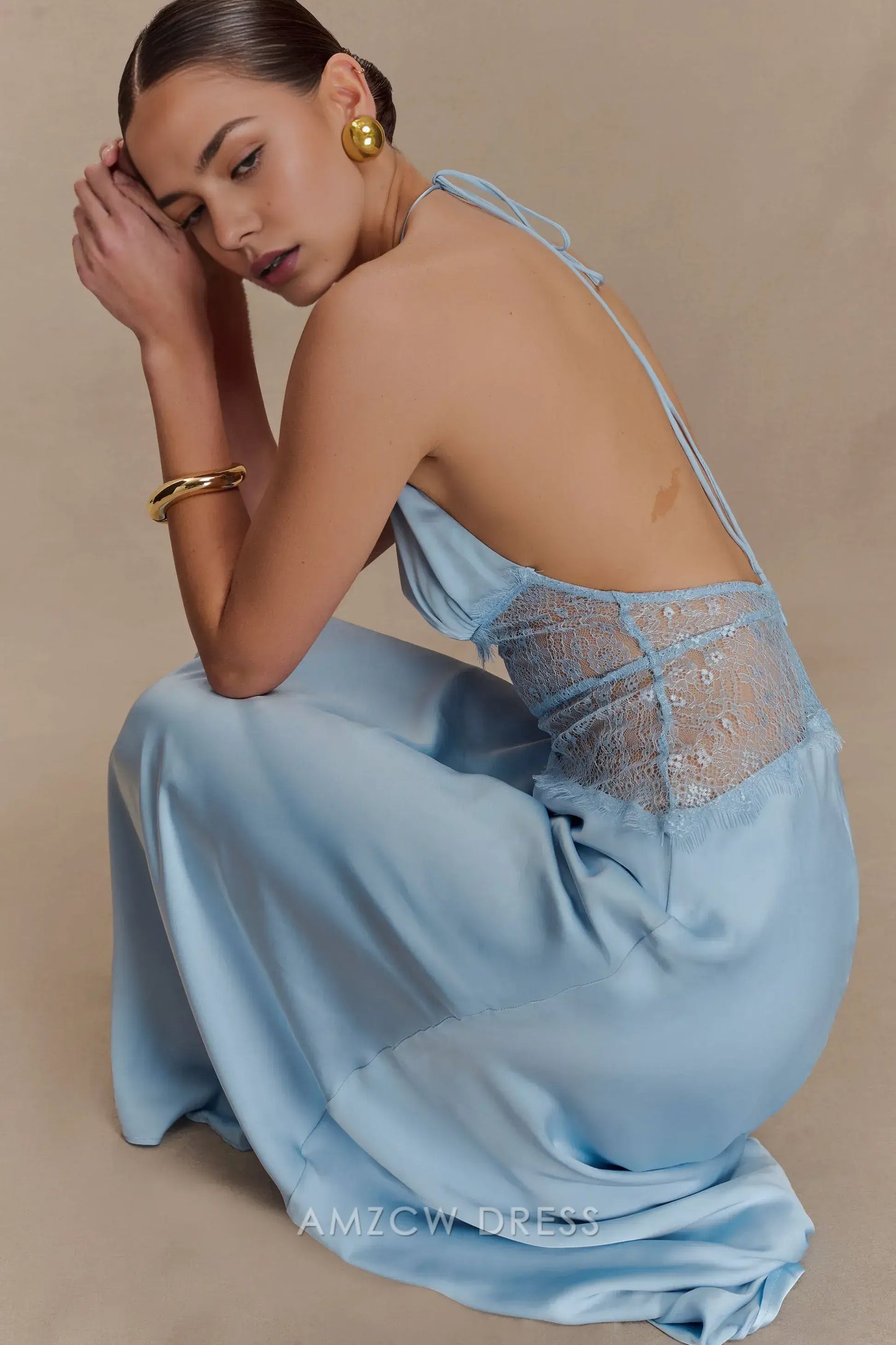 Elegant Sheath/Column Halter Neck Lace - Inset Maxi Dress Prom Dress