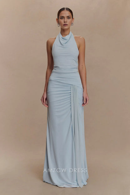 Amzcw Elegantes Vestidos de Fiesta Línea A Satén Verde Azulado con Hombros Descubiertos Mini Vestido Corto Venta Caliente para Mujeres 