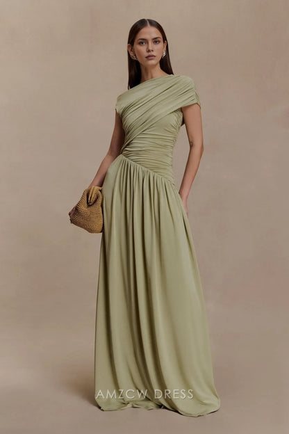 Elegant Sheath/Column One - Shoulder Ruched Chiffon Maxi Dress Prom Dress