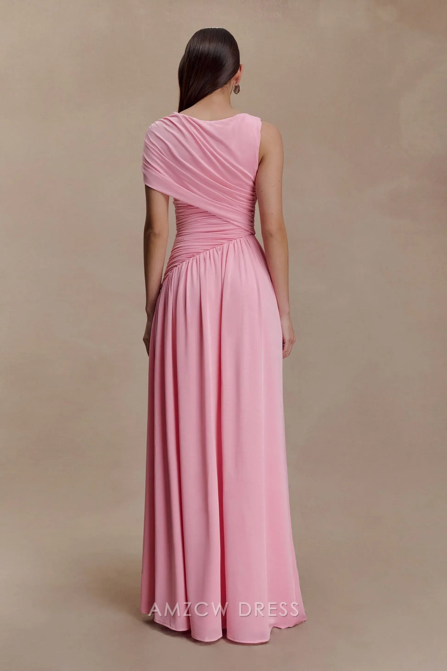 Elegant Sheath/Column One - Shoulder Ruched Chiffon Maxi Dress Prom Dress