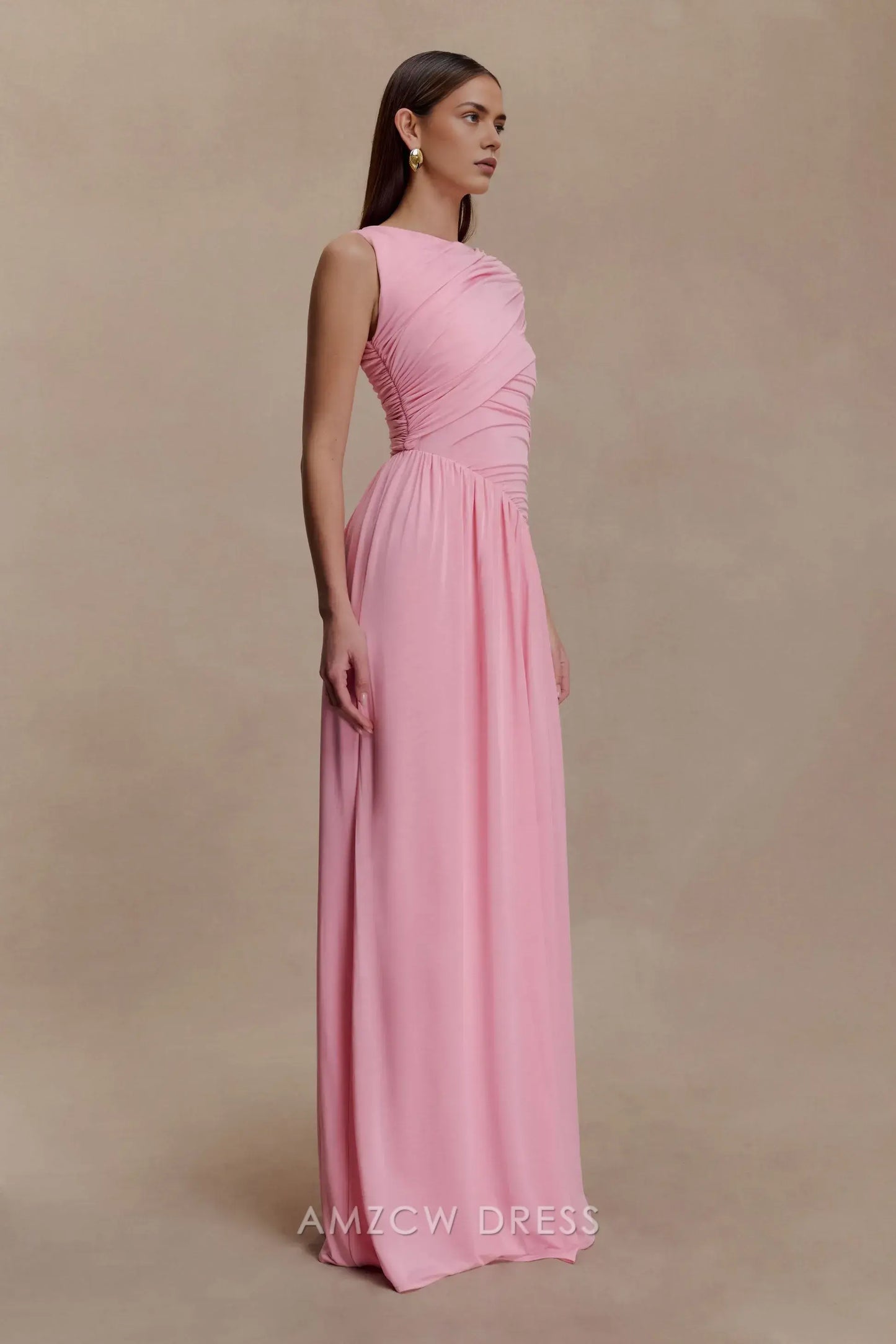 Elegant Sheath/Column One - Shoulder Ruched Chiffon Maxi Dress Prom Dress