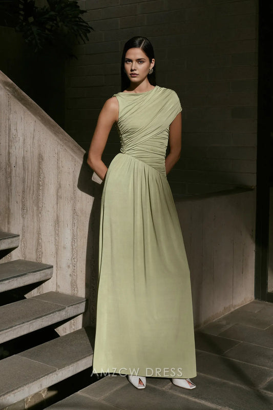 Elegant Sheath/Column One - Shoulder Ruched Chiffon Maxi Dress Prom Dress
