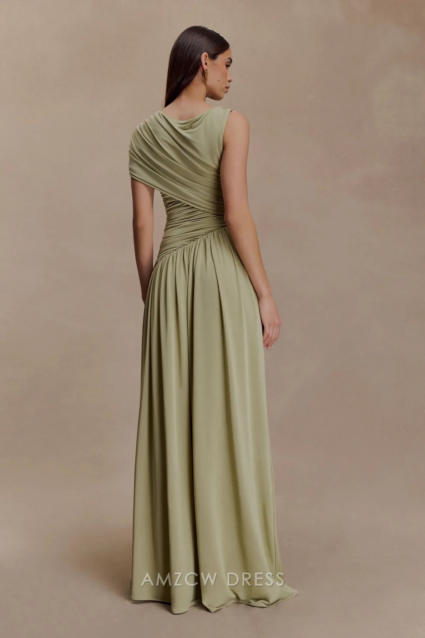 Elegant Sheath/Column One - Shoulder Ruched Chiffon Maxi Dress Prom Dress