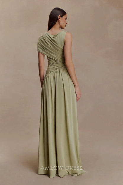 Elegant Sheath/Column One - Shoulder Ruched Chiffon Maxi Dress Prom Dress