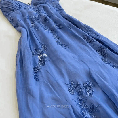 Elegant Sheath/Column Spaghetti Strap Embroidered Chiffon Maxi Dress Prom Dress