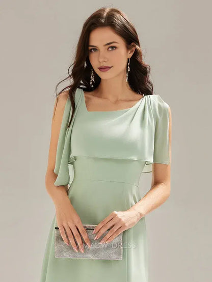 Elegant Sheath/Column Square Neck Draped Sleeve Maxi Dress with Side Slit Prom Dress