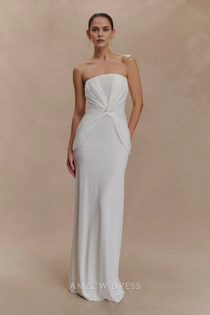 Elegant Sheath/Column Strapless Draped Floor-Length Maxi Dress Prom Dress
