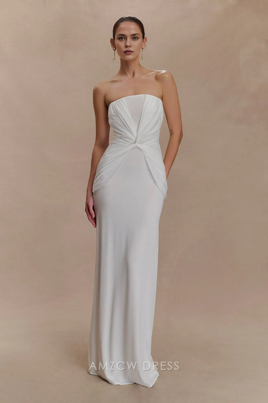 Elegant Sheath/Column Strapless Draped Floor-Length Maxi Dress Prom Dress