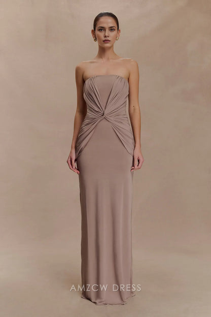 Elegant Sheath/Column Strapless Draped Floor-Length Maxi Dress Prom Dress